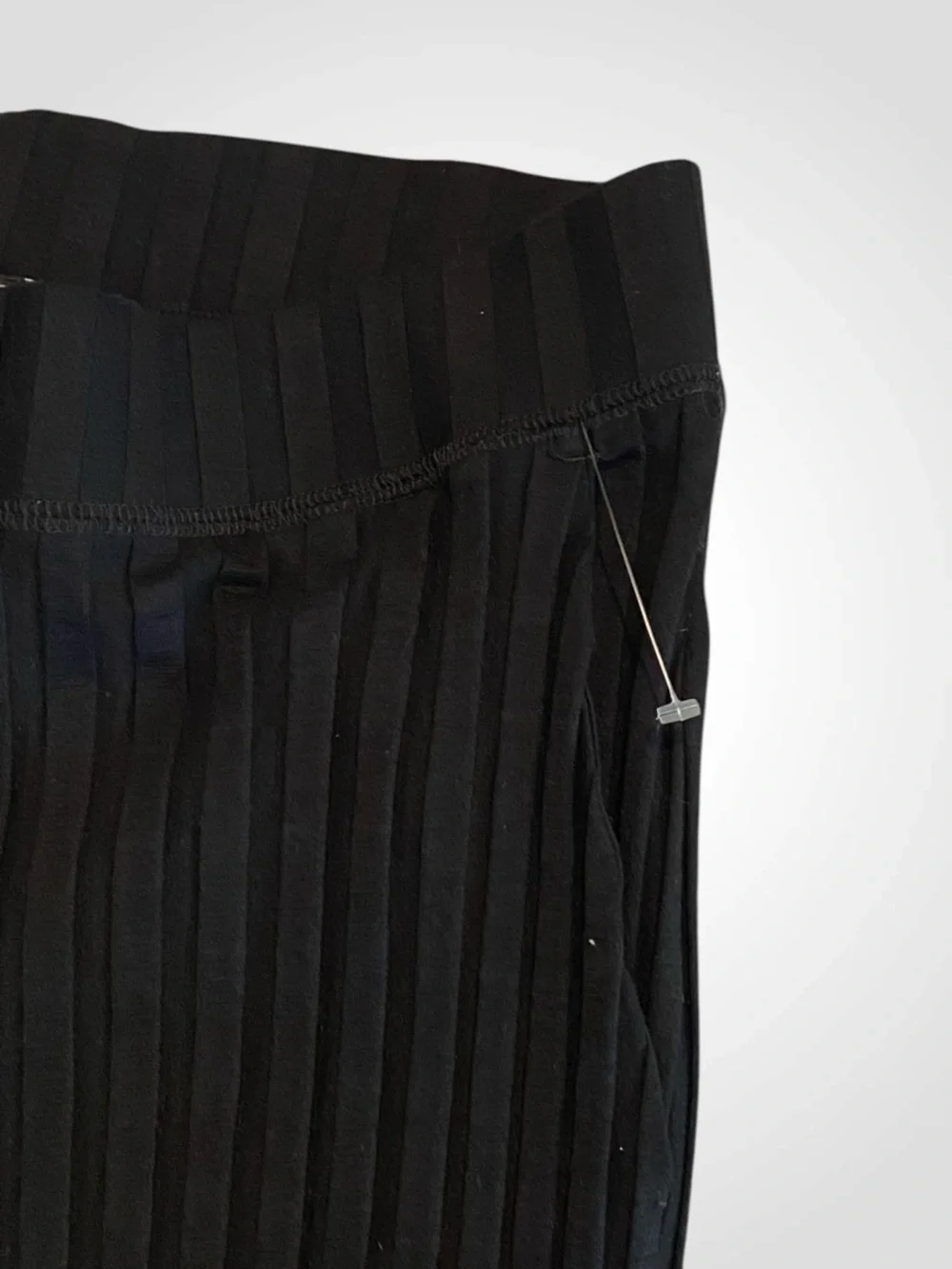 Eileen Fisher Black Ribbed Wide-Leg Cropped Pants with Side Slits NWOT Size M - Picture 12 of 14